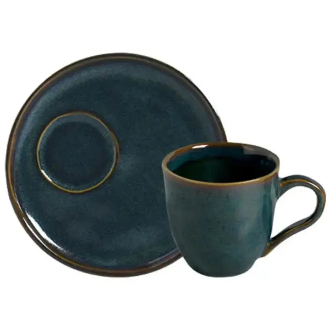 Jogo 6 Xícaras de Chá com Pires Descentralizado Stoneware Bio Oceano 170ml Porto Brasil