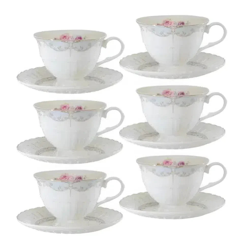 Jogo 6 Xícaras de Chá com Pires New Bone China Mon Cheri 220ml L'Hermitage