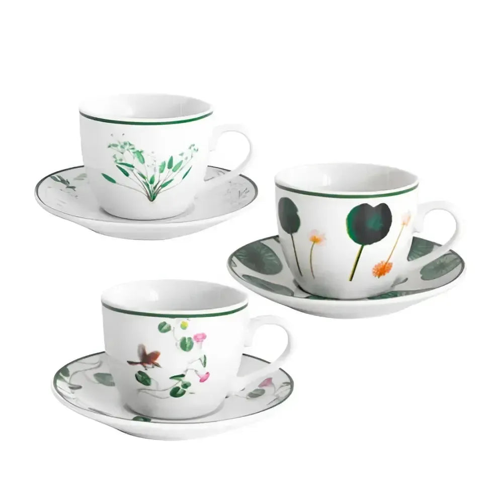 Jogo 6 Xícaras de Chá com Pires Porcelana Natureza Viva 220ml L'Hermitage