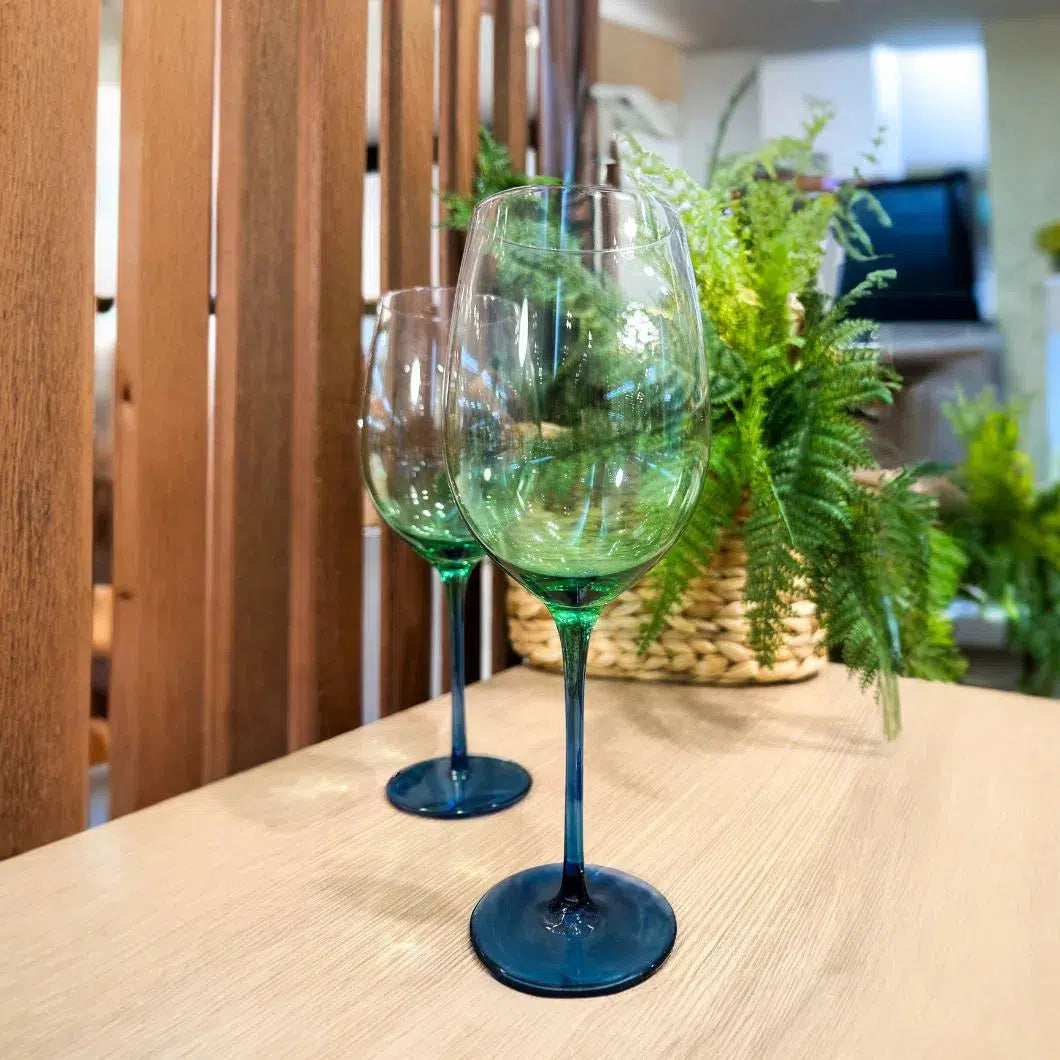 Jogo de 2 Taças para Vinho em Vidro 550ml Palm Springs Verde Degradê Fracalanza
