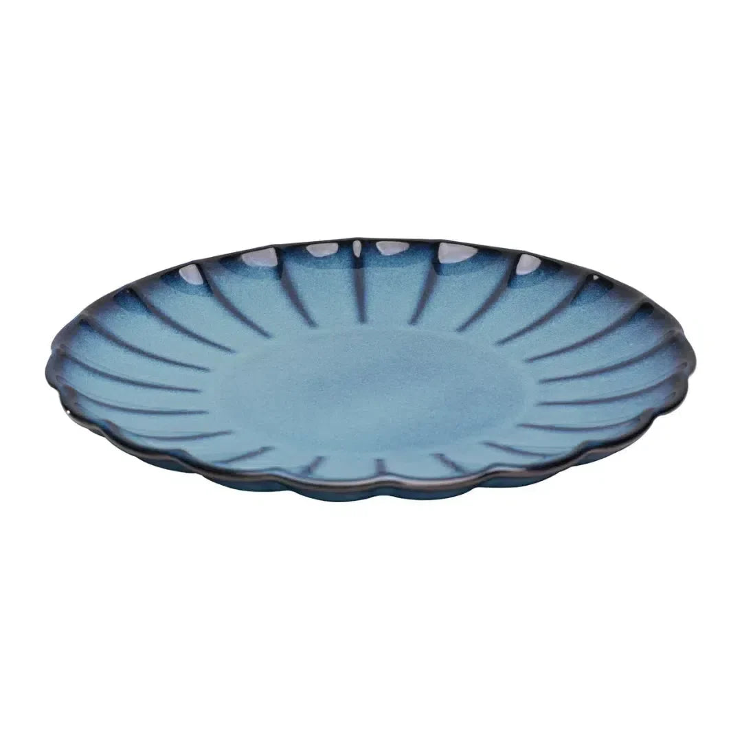 Kit com 6 Pratos Rasos Cerâmica Scallop Azul 27cm