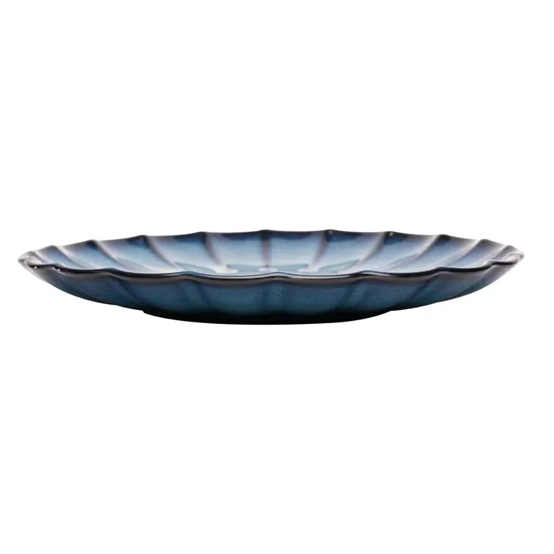 Kit com 6 Pratos Rasos Cerâmica Scallop Azul 27cm