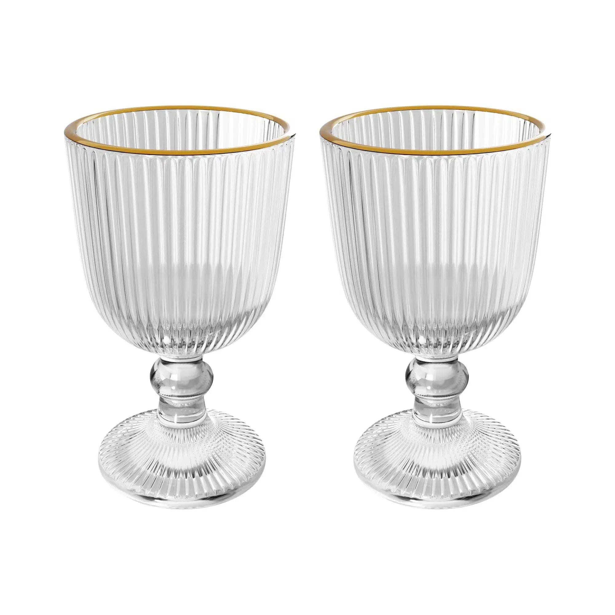 Jogo 2 Taças para Vinho Vidro Cristalino Borda Dourada Lines 380ml