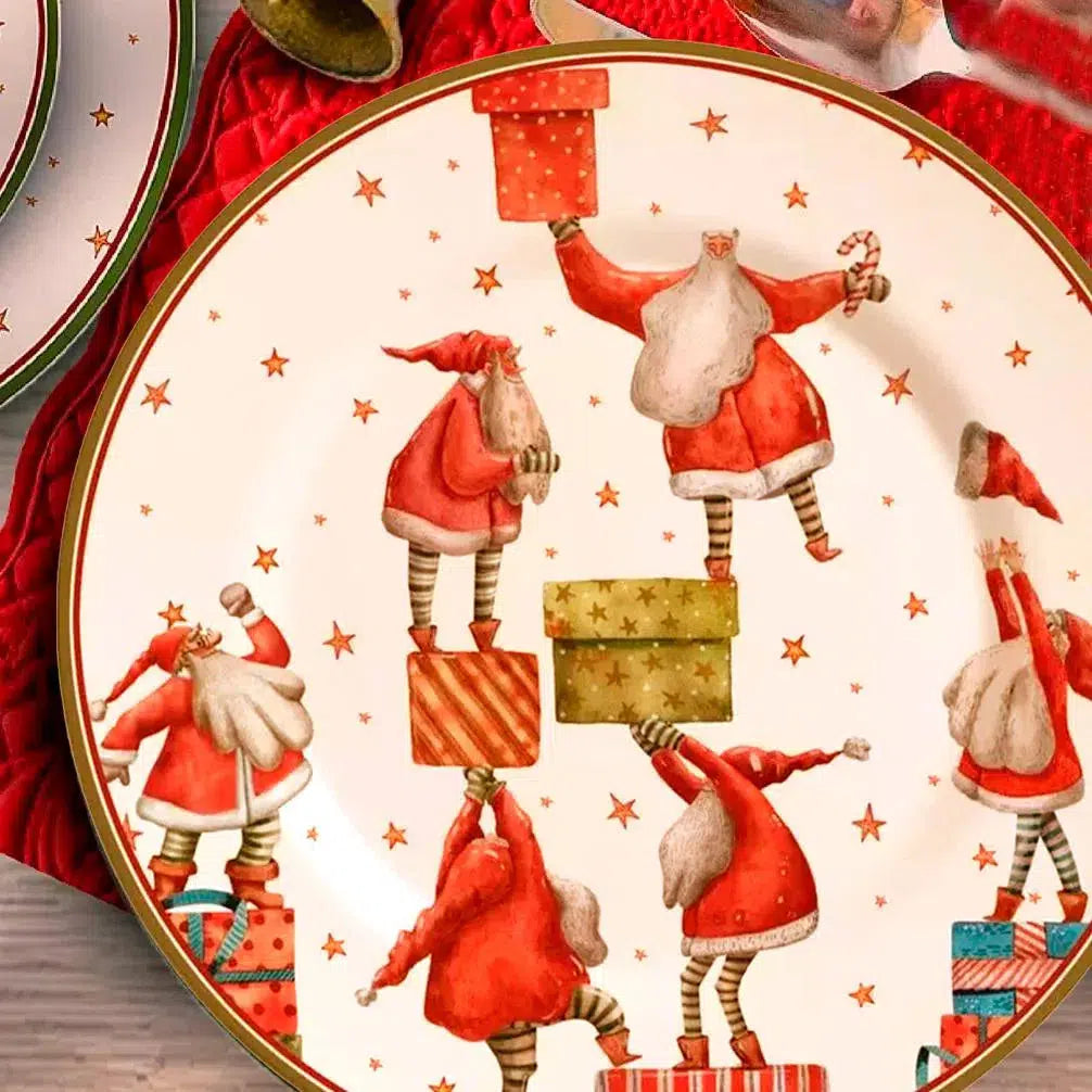 OUTLET: Kit com 6 Pratos Rasos Cerâmica Father Christmas 28cm Alleanza
