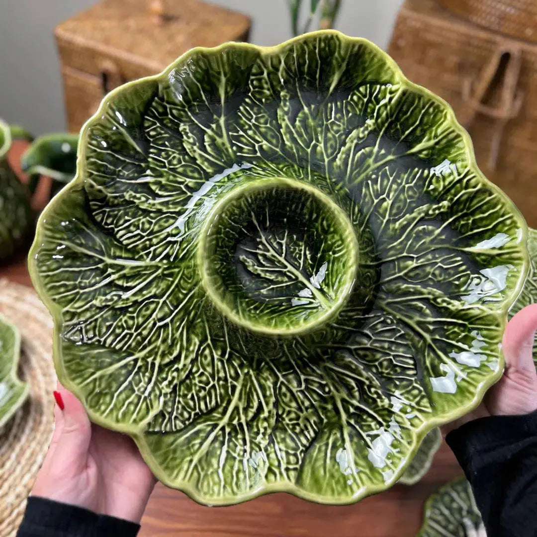 Petisqueira Cerâmica Couve Verde Cobre 35cm Scalla