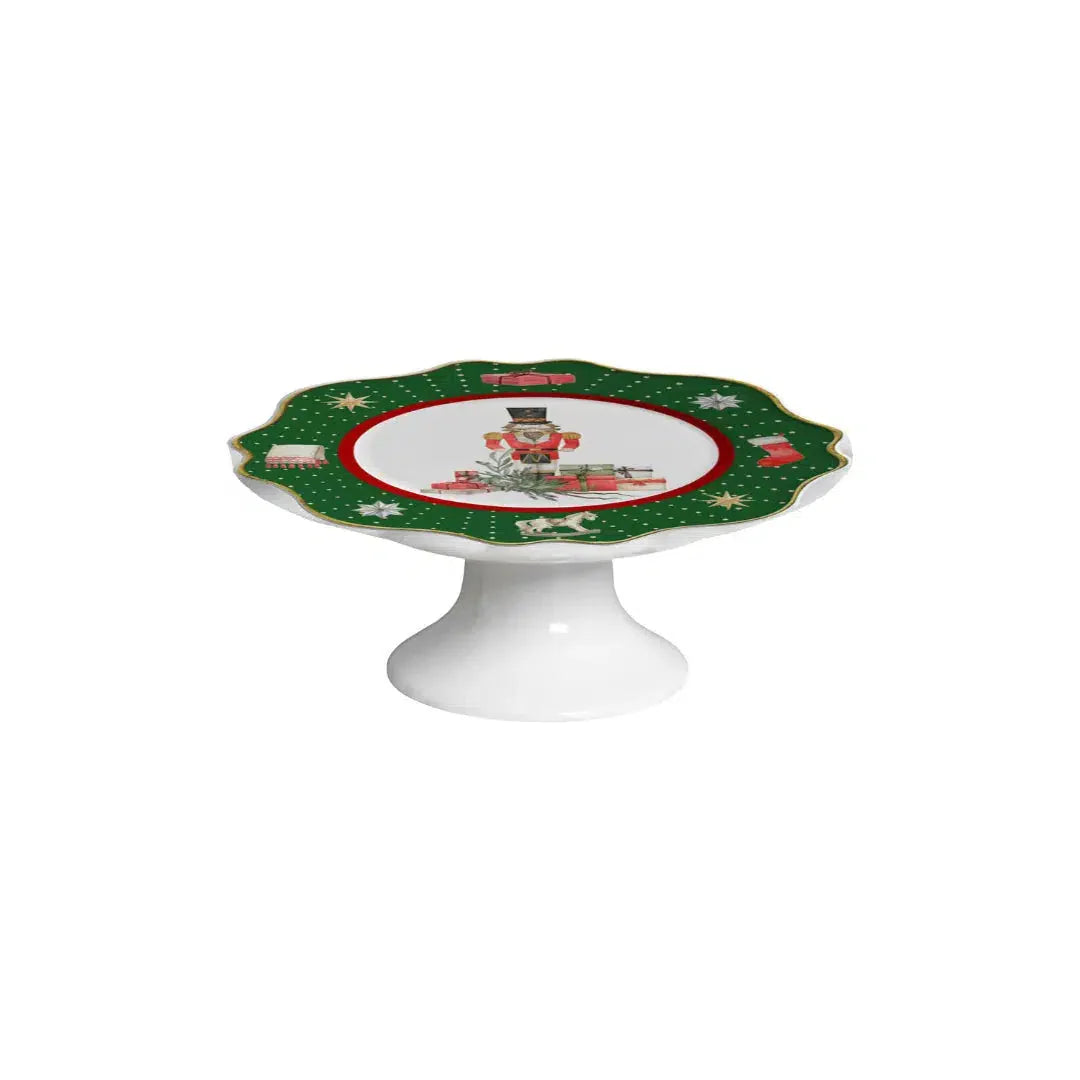 Porta Petit Four com Pé Cerâmica Christmas Gifts  com Ouro Scalla
