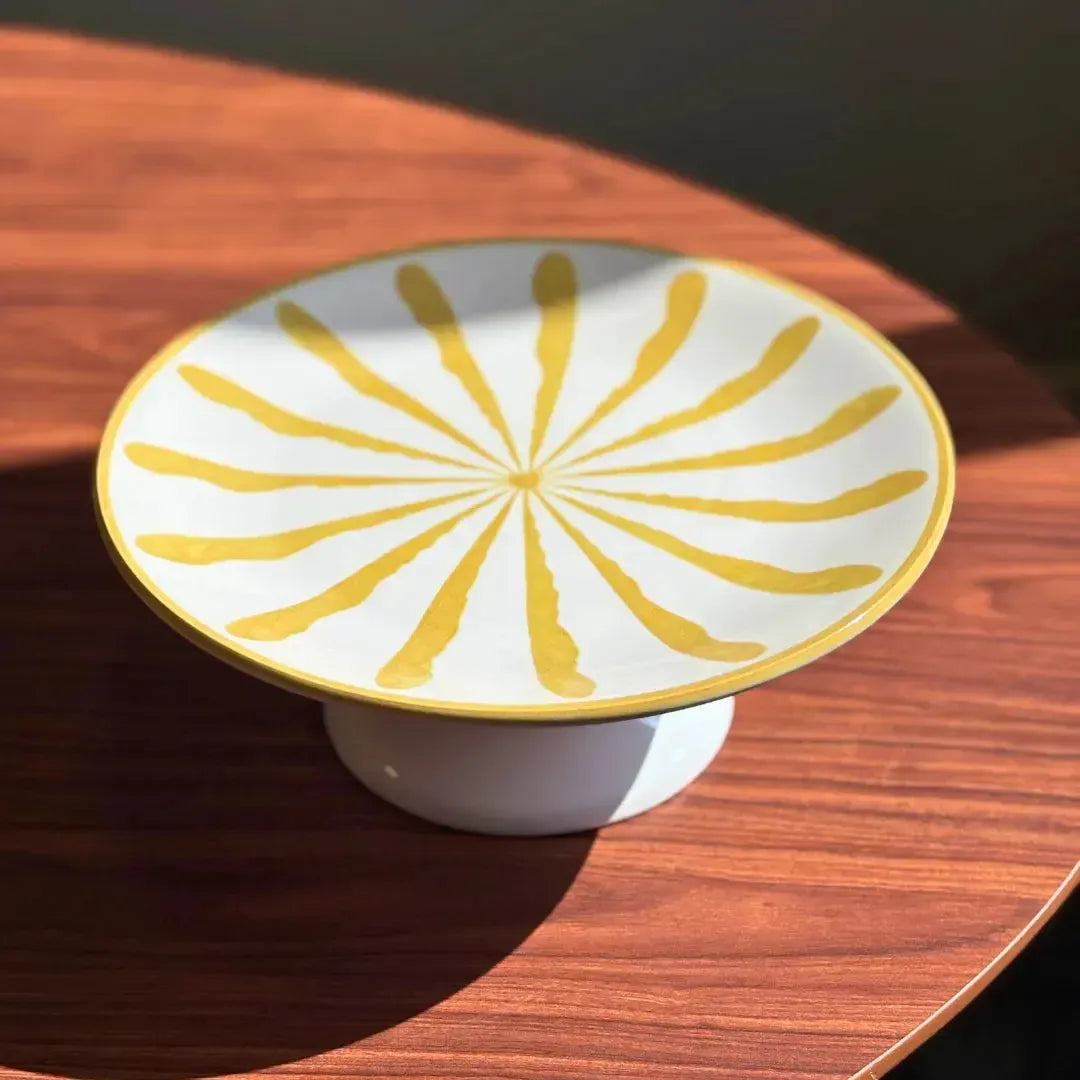 Porta Petit Four com Pé Cerâmica Piuma Amarelo Scalla