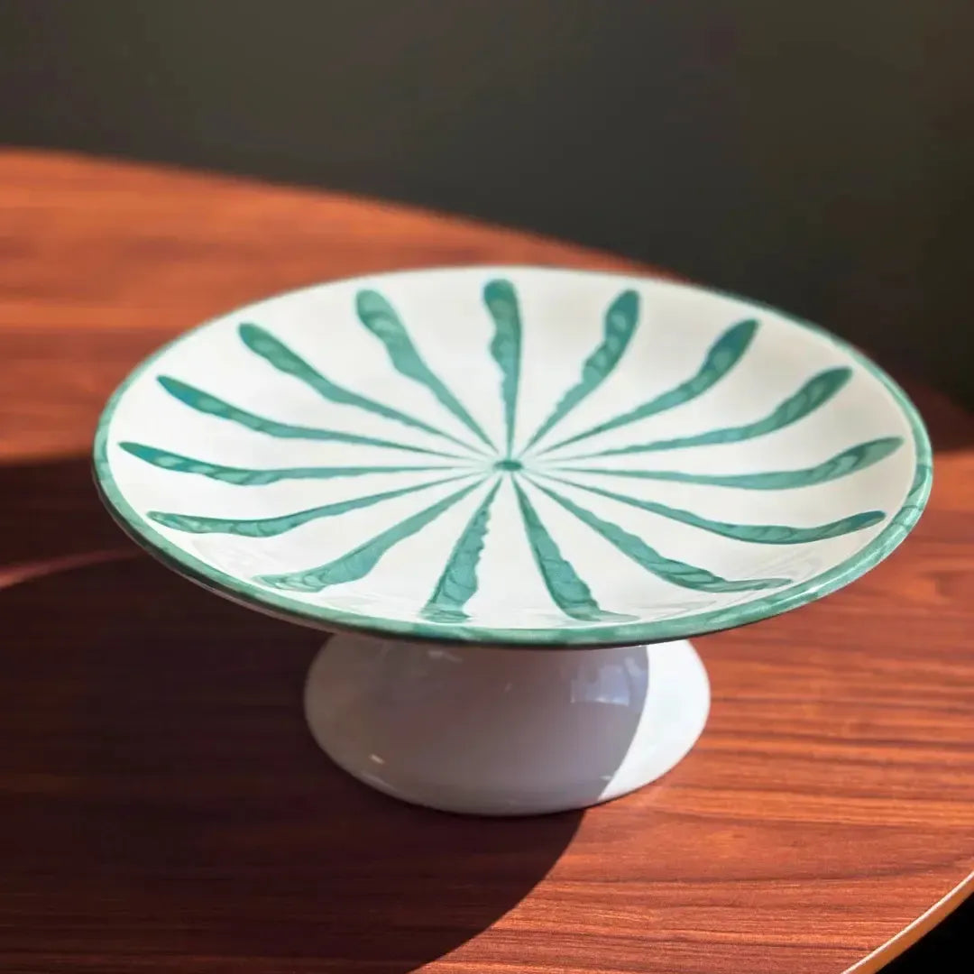 Porta Petit Four com Pé Cerâmica Piuma Verde Scalla