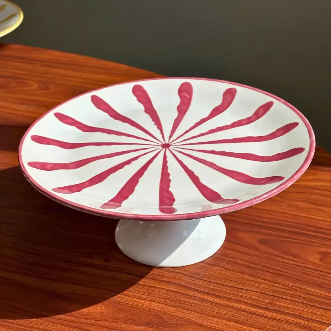 Porta Petit Four com Pé Cerâmica Piuma Vermelho Scalla