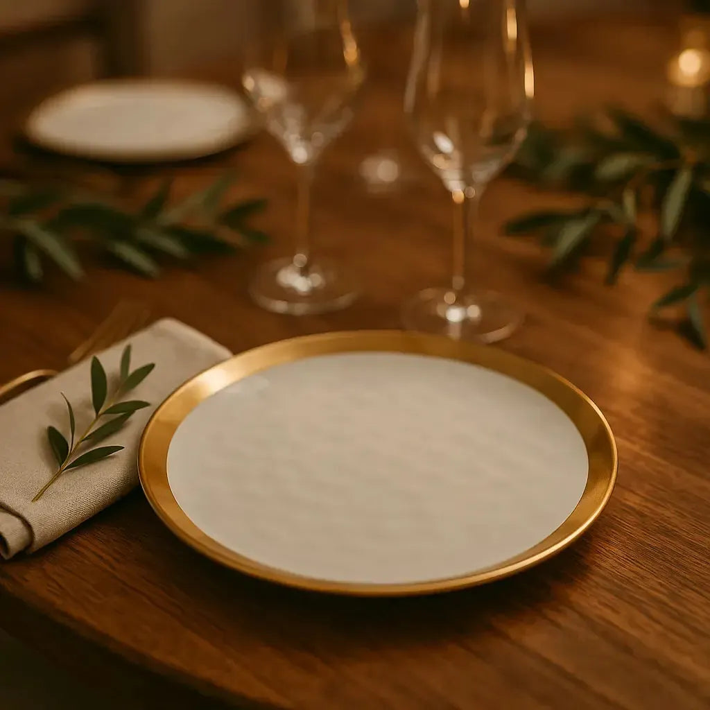 Prato de Sobremesa Porcelana Dubai Branco/Dourado 21cm