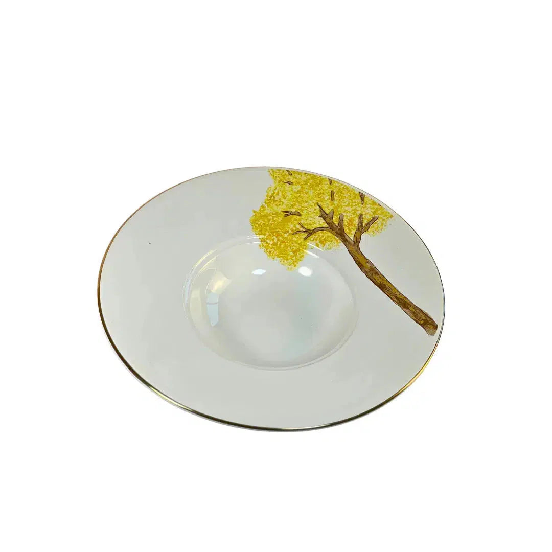 PRÉ-VENDA: Prato para Risoto Cerâmica Ypê Amarelo com Filete de Ouro 28cm Scalla