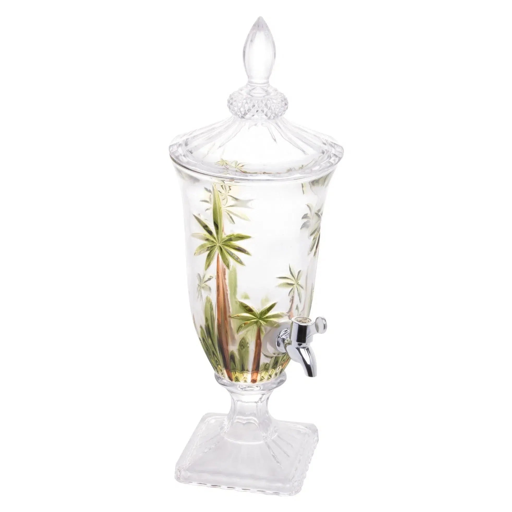 Suqueira com Pé e Tampa Cristal Ecológico 2L Palm Tree Handpaint